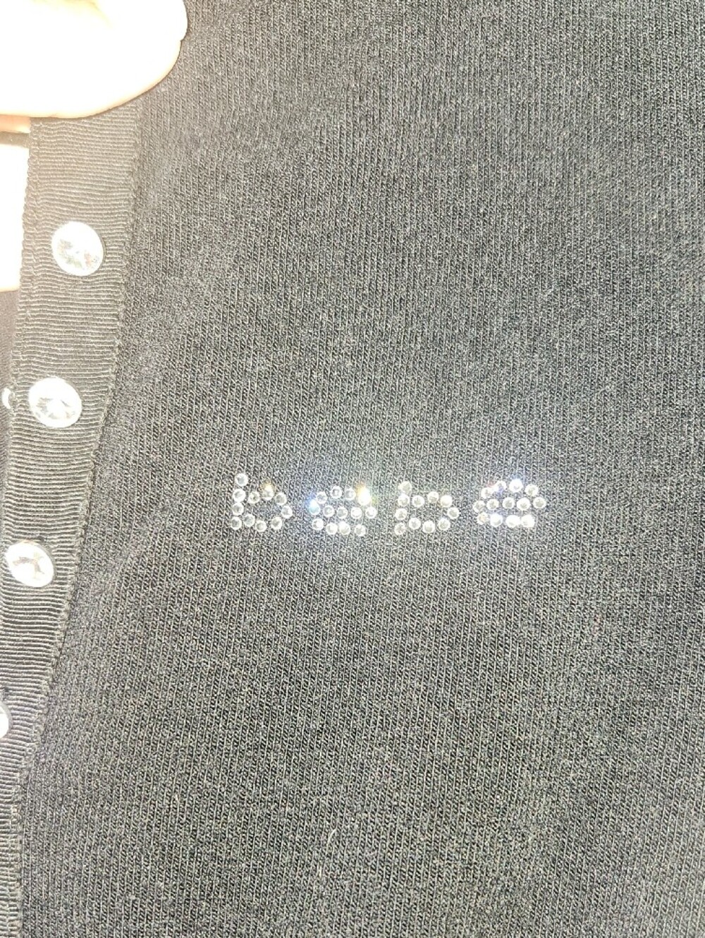 bebe Black Short Sleeved Sweater with Crystal Stud Detailing - Picture 2 of 7